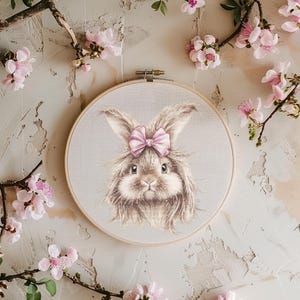 Rabbit Cross Stitch Pattern Instant PDF Download - Rabbit with Bow Watercolor Cross Stitch Hand Embroidery Animal Pattern