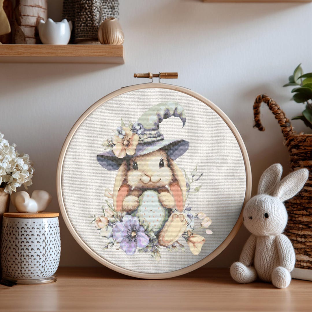 Bunny Cross Stitch Pattern Instant PDF Download - Bunny With Witch Hat ...