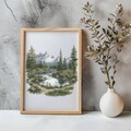 Mountain Cross Stitch Pattern Instant PDF Download - Mountain and River Watercolor Cross Stitch Hand Embroidery Forest Nature Landscape product logo