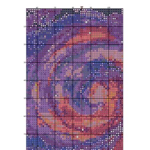 May include: A digital painting of a colorful abstract design with shades of purple, pink, orange, and blue. The design is made up of small squares and circles.