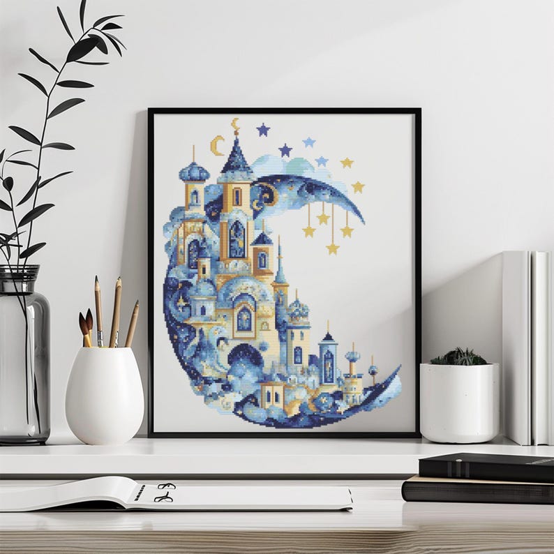 Castle Cross Stitch Pattern Instant PDF Download - Moon and Castle ...