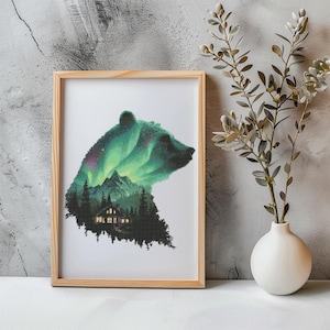 Bear Cross Stitch Pattern Instant PDF Download - Bear Silhouette Watercolor Cross Stitch Hand Embroidery Forest Animal Woodland Pattern