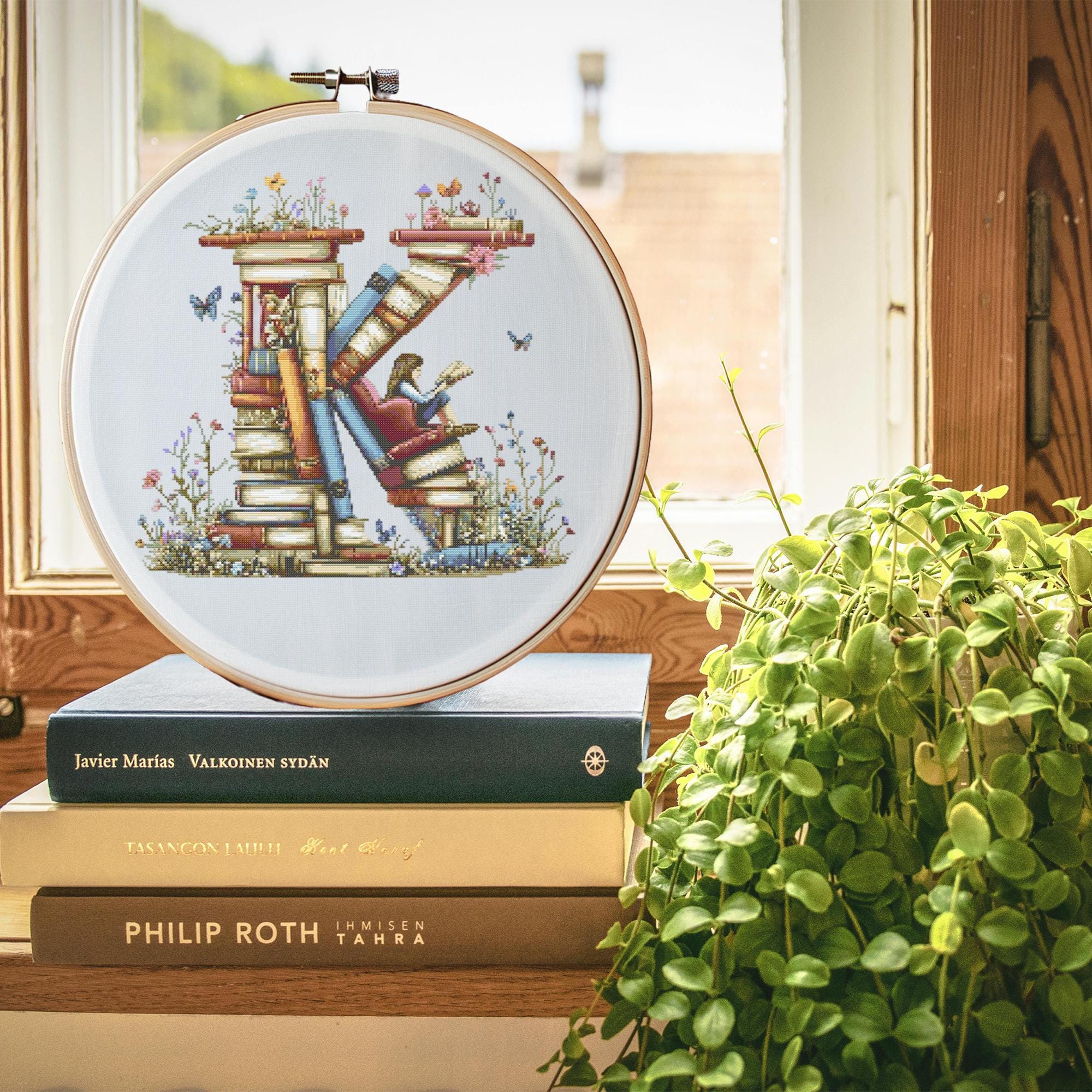 Monogram Cross Stitch Pattern Instant PDF Download - Letter "K" Watercolor Cross Stitch Hand Embroidery Personalized Gift Wildflower Letter