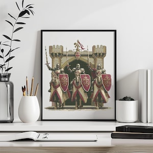 Knight Cross Stitch Pattern Instant PDF Download - Knights Watercolor Cross Stitch Hand Embroidery Medieval Worrior Pattern