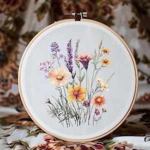 Wilde bloemen kruissteekpatroon Instant pdf-download - wilde bloemen aquarel kruissteek handborduurwerk bloemen natuurpatroon