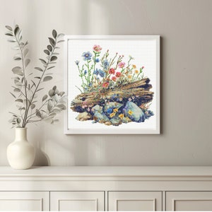 Wilde bloemen kruissteekpatroon Instant pdf-download: wilde bloemen in oud logboek aquarel kruissteek handborduurwerk bloemen natuurpatroon