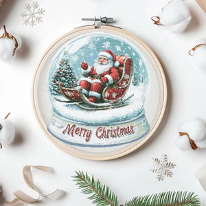 Santa Claus Cross Stitch Pattern Instant PDF Download - Santa in Glass Dome Watercolor Cross Stitch Hand Embroidery Christmas Winter Pattern