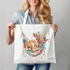 Baby Deer Cross Stitch Pattern Instant PDF Download - Baby Deer in a Hammock Watercolor Cross Stitch Hand Embroidery Deer Woodland Animals