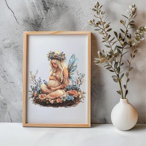 Fairy Cross Stitch Pattern Instant PDF Download - Pregnant Fairy Watercolor Cross Stitch Hand Embroidery Fantasy Baby Nursery Pattern