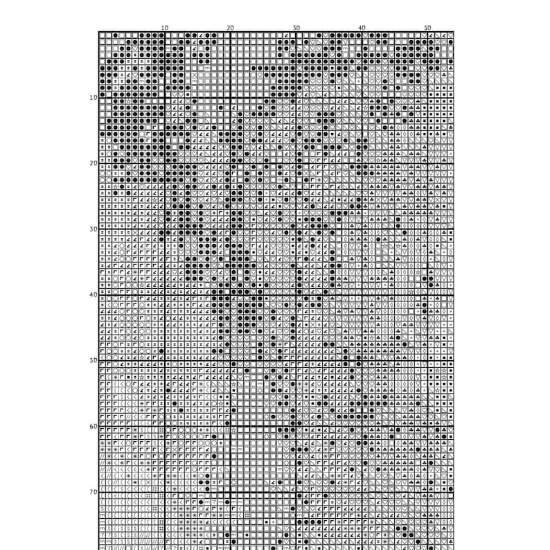 May include: Black and white cross stitch pattern with a floral design. The pattern is on a white background with black squares.