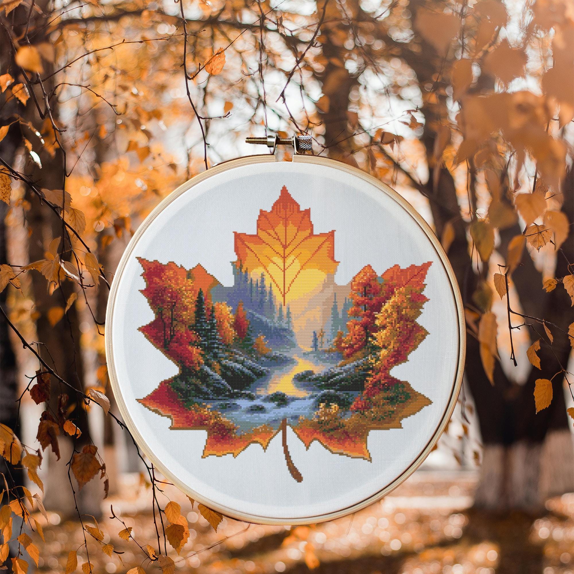 Leaf Cross Stitch Pattern Instant PDF Download- Autumn Leaf Watercolor ...
