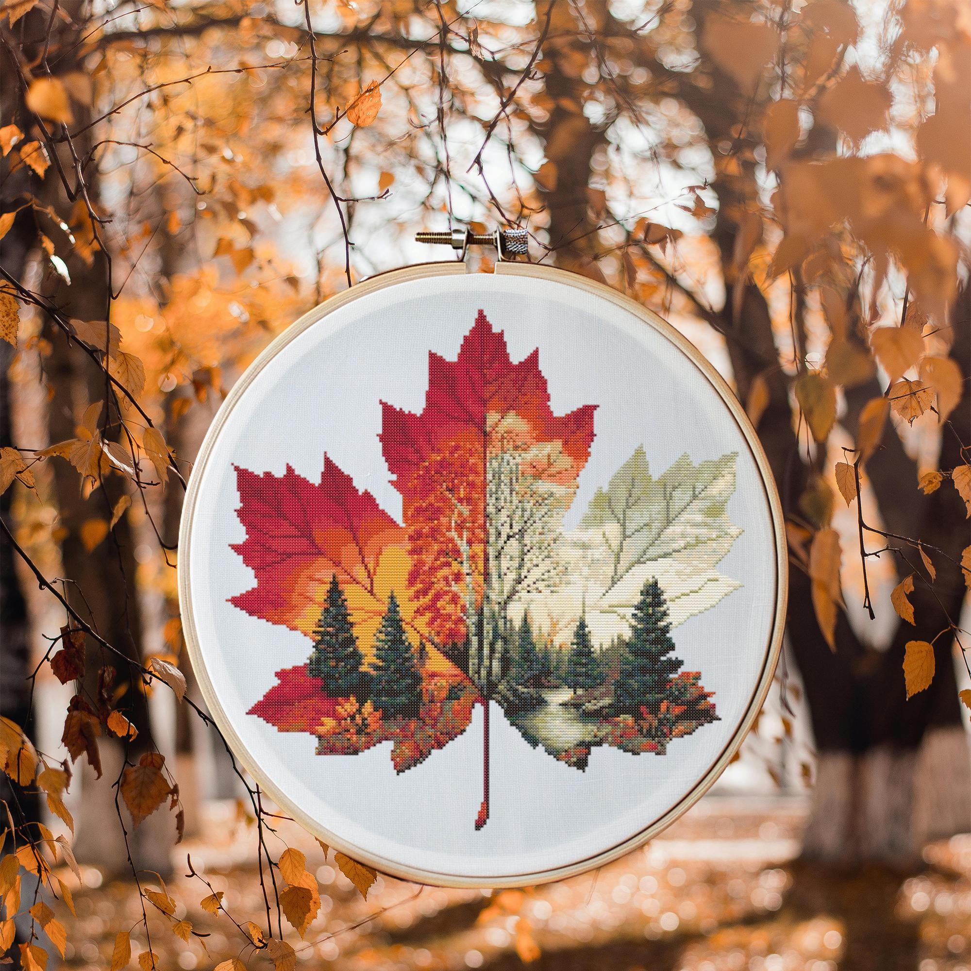 Leaf Cross Stitch Pattern Instant PDF Download - Autumn Leaf 2 ...