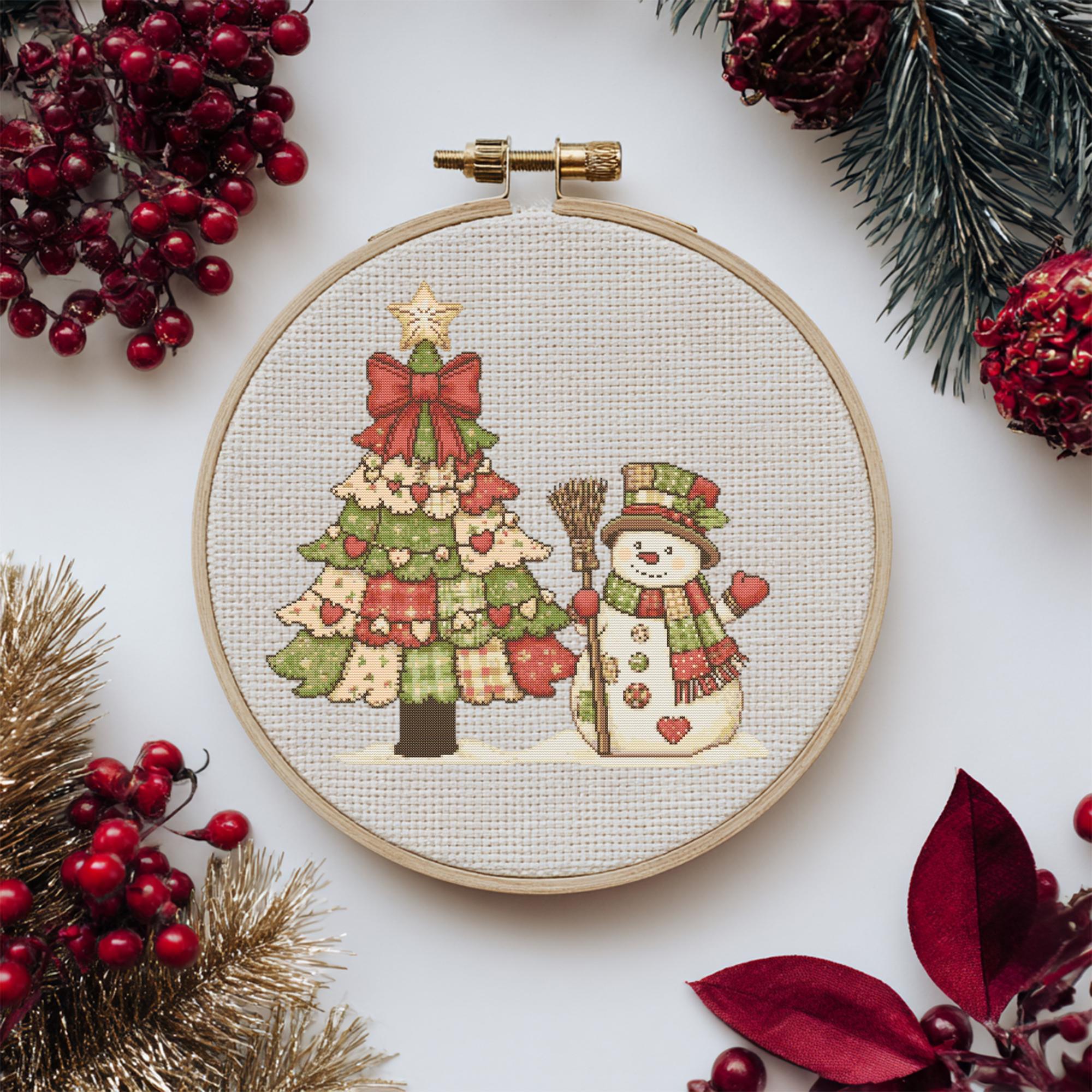 Snowman Cross Stitch Pattern Instant PDF Download - Patchwork Snowman ...
