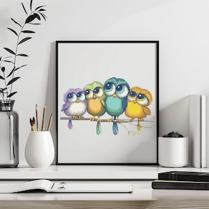 Birds Cross Stitch Pattern Instant PDF Download - Funny Birds Watercolor Cross Stitch Hand Embroidery Cute Funny Colorful Birds Pattern