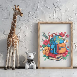 Backpack Cross Stitch Pattern Instant PDF Download - School Backpack Watercolor Cross Stitch Hand Embroidery Back to School Pattern