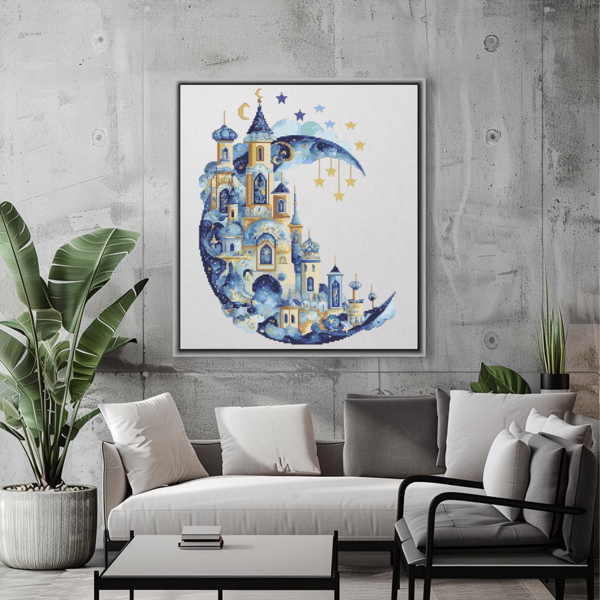 Castle Cross Stitch Pattern Instant PDF Download - Moon and Castle ...