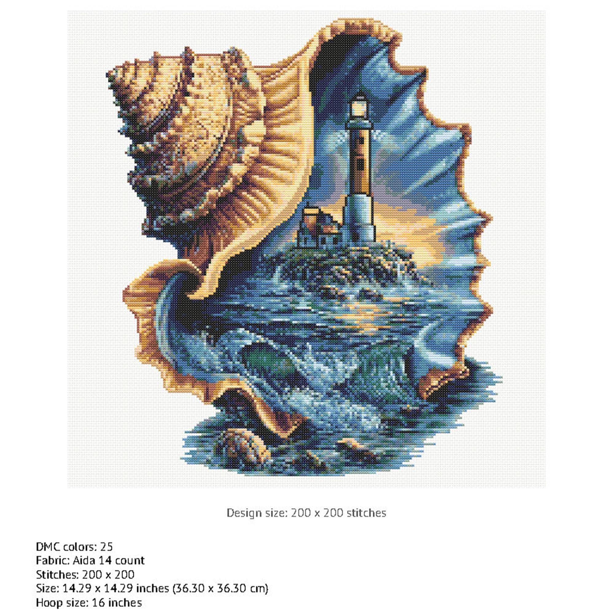 Seashell Cross Stitch Pattern Instant PDF Download- Lighthouse in a ...
