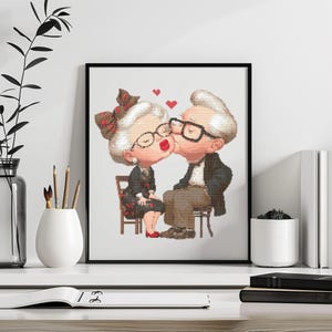 Grandma Cross Stitch Pattern Instant PDF Download -Grandma Loves Grandpa Watercolor Cross Stitch Hand Embroidery Grandmother In love Pattern