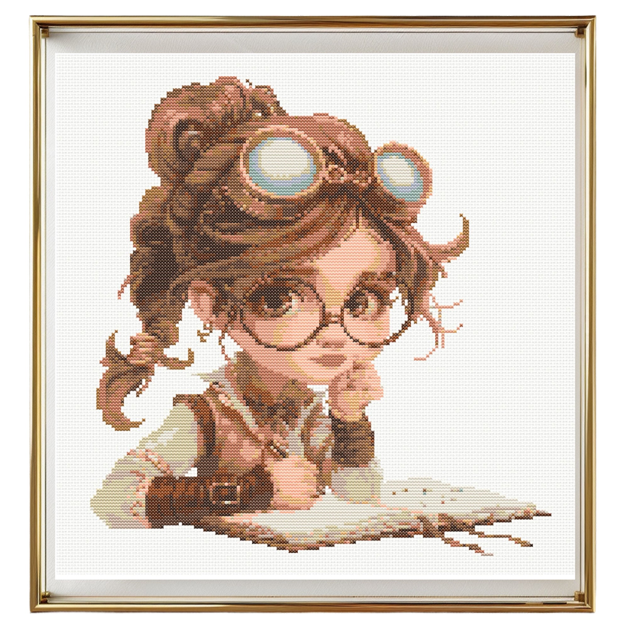Steampunk Girl Cross Stitch Pattern Instant PDF Download Steampunk Girl Watercolor Cross Stitch