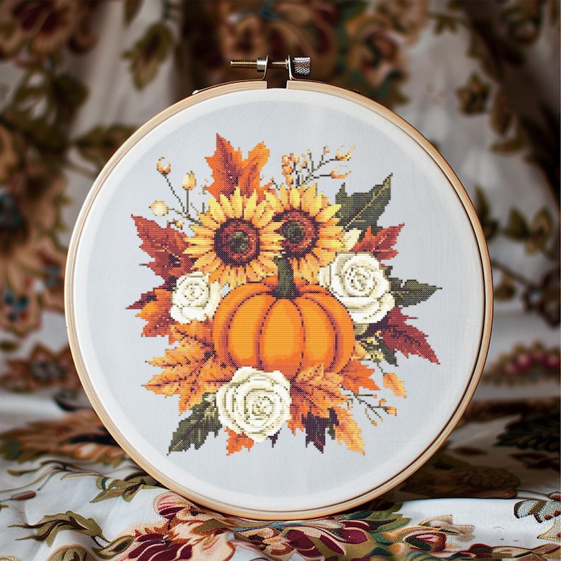 Pumpkin Cross Stitch Pattern Instant PDF Download - Pumpkin and Leaves ...