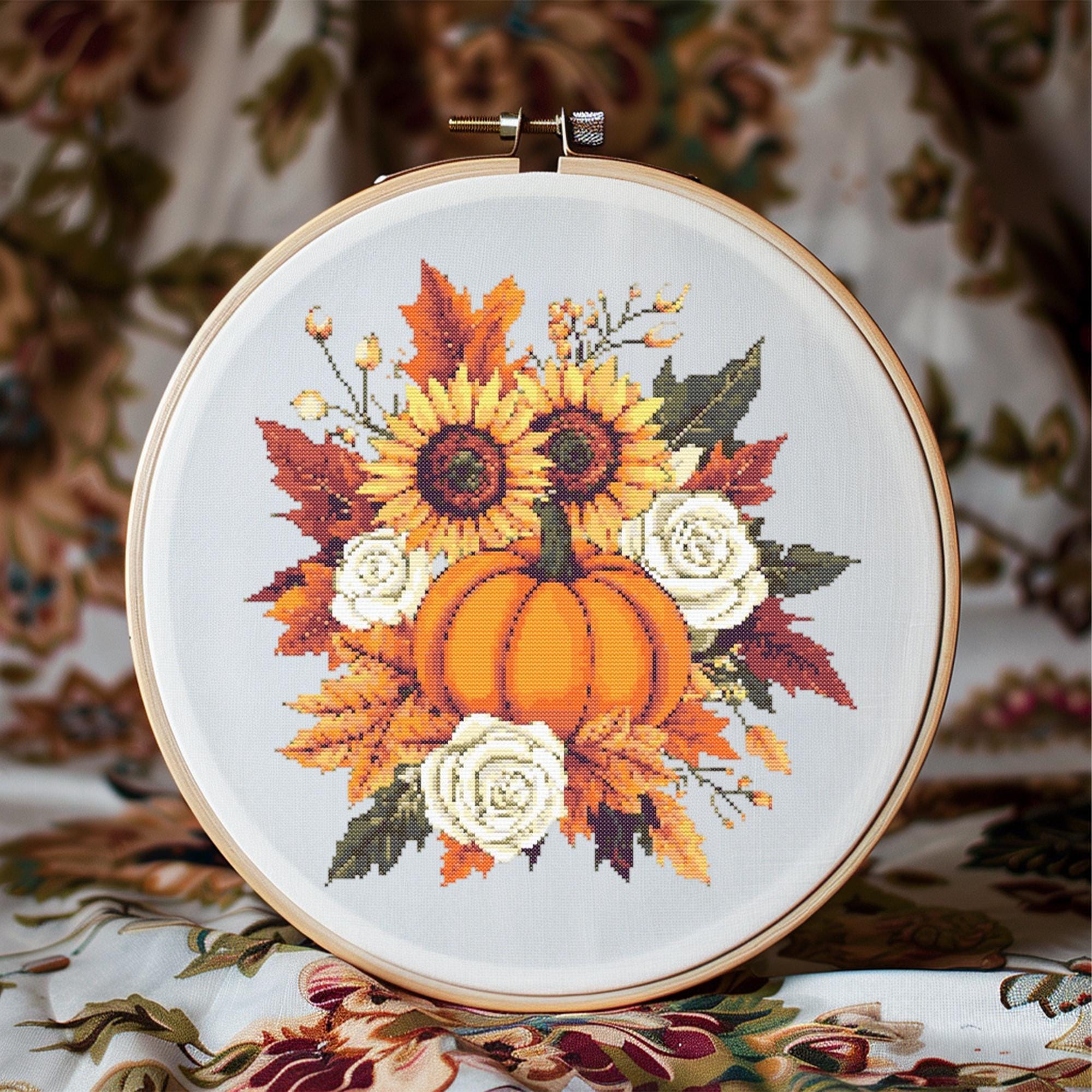Pumpkin Cross Stitch Pattern Instant PDF Download - Pumpkin and Leaves ...