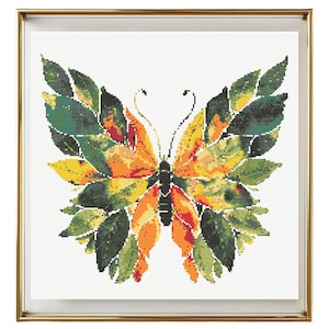 Butterfly Cross Stitch Pattern Instant PDF Download - Leaf Butterfly Watercolor Cross Stitch Hand Embroidery Butterfly