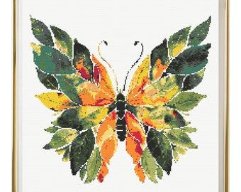 Butterfly Cross Stitch Pattern Instant PDF Download - Leaf Butterfly Watercolor Cross Stitch Hand Embroidery Butterfly