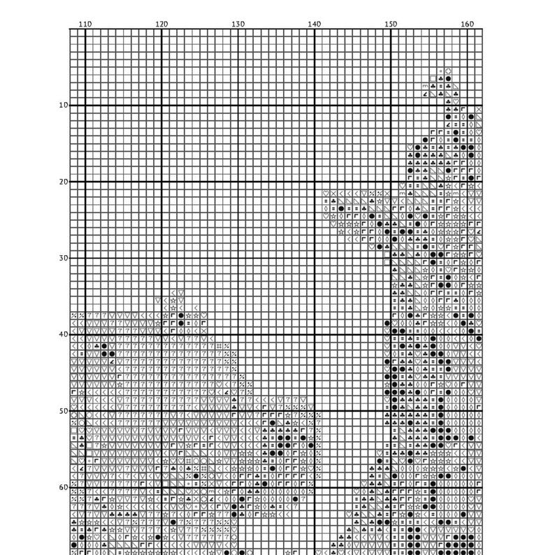 K&ouml;nnte beinhalten: Schwarzwei&szlig;es Kreuzstichmuster mit einem Design eines stilisierten Baumes mit einem Vogel, der auf einem Ast sitzt. Das Muster befindet sich auf einem Gitter mit schwarzen Quadraten, die die Stiche darstellen.