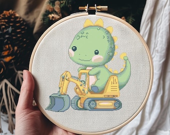 Dinosaur Cross Stitch Pattern Instant PDF Download - Dino Watercolor Cross Stitch Hand Embroidery Kids Dinosaur Pattern Nursery Baby Room
