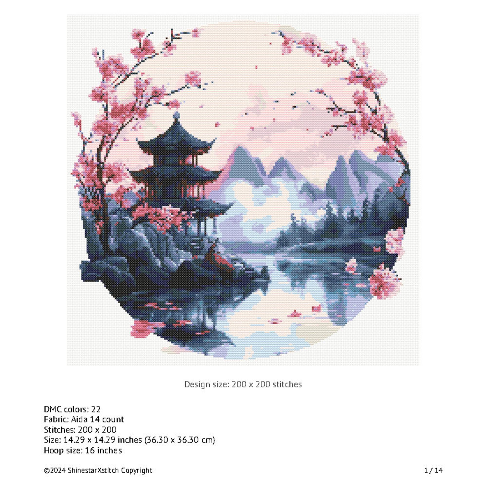 Mountain Cross Stitch Pattern Instant PDF Download- Japanese