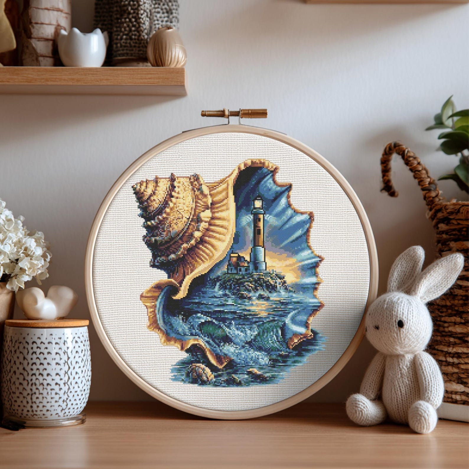 Seashell Cross Stitch Pattern Instant PDF Download- Lighthouse in a ...
