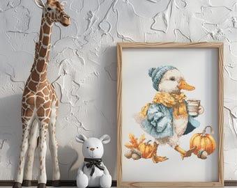 Goose Cross Stitch Pattern Instant PDF Download - Goose Watercolor Cross Stitch Hand Embroidery Autumn Silly Goose Pattern Funny Farm Animal