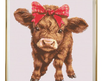 Schema punto croce mucca da latte da scaricare in formato PDF - Mucca da latte da latte da latte da colorare con acquerello, ricamo a mano, animali da fattoria, cameretta per bambini