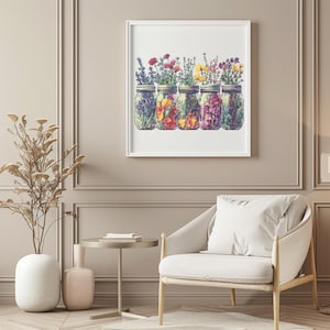 Wilde bloemen kruissteekpatroon Instant pdf-download - Wilde bloemen in potten aquarel kruissteek handborduurwerk bloemen natuurpatroon