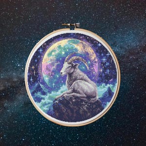山羊座のクロスステッチパターンの即時 PDF ダウンロード - 山羊座の水彩クロスステッチ手刺繍星座天体占星術パターン