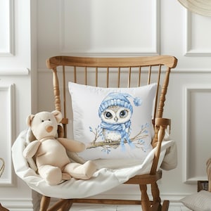 Owl Cross Stitch Pattern Instant PDF Download - Baby Owl Blue Watercolor Cross Stitch Pattern Hand Embroidery Woodland Animals Kids Room