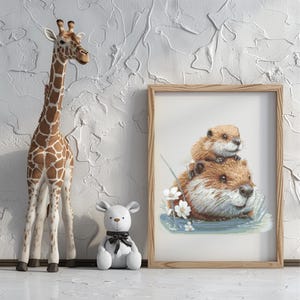 Beaver Cross Stitch Pattern Instant PDF Download - Beaver Mom Watercolor Cross Stitch Hand Embroidery Mother&#39;s Day Animal Woodland Pattern