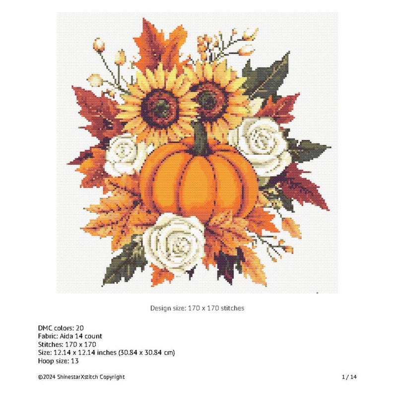 Pumpkin Cross Stitch Pattern Instant PDF Download - Pumpkin and Leaves ...