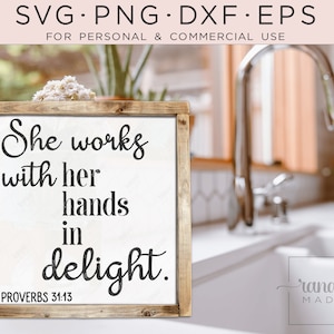 Trabaja con sus manos SVG, artesanía, sala de manualidades, versículo bíblico svg, religioso, letrero de madera, calcomanía, taza, png, signo de sala de costura, escritura svg