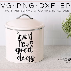 犬好きの方のための犬のおやつ瓶 SVG カット ファイル。良い犬には Cricut 用のおやつ瓶 SVG カット ファイルでご褒美を。犬のトレーニングや獣医のオフィス向け。