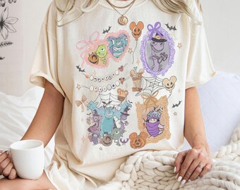 Retro Comfort Colors Coquette Bow Disney Monsters Inc Halloween Shirt, Disneyland Girl Trip Tee, Mike & Sully We Scare Because We Care Tee