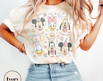 Watercolor Mickey & Friends Signature Birthday Shirt, Mickey Minnie Donald Pluto Birthday Party Tee, Disneyland Family Trip Present Gift