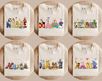 Custom Name Disney Family Matching Shirt, Disneyland Holiday Vacation Shirt, Personalized Disney Birthday Boy Girl Gift, Disney Characters