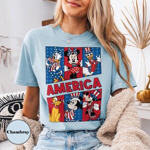 Mickey and Friends 4th July 2026 Shirt, Disney Independence Day Tee, Disneyland Family, Walt Disney World T-shirt, Disney Trip Shirt Chambray/Light Blue