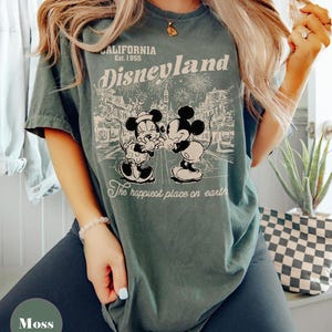 Retro Disneyland Mickey And Minnie Comfort Colors Shirt, Disneyland California Est.1955 Shirt, Mickey And Friends Tee, Disney Vacation Shirt Moss/Military Green