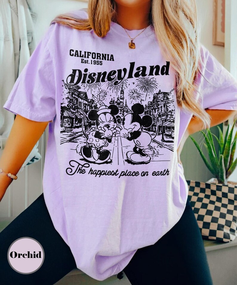 Retro Disneyland Mickey And Minnie Comfort Colors Shirt, Disneyland California Est.1955 Shirt, Mickey And Friends Tee, Disney Vacation Shirt Orchid (Comfort)