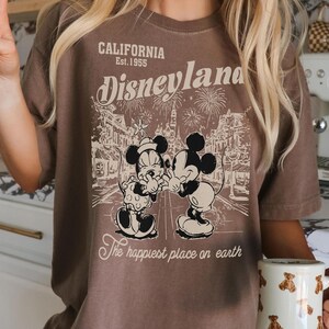 Retro Disneyland Mickey And Minnie Comfort Colors Shirt, Disneyland California Est.1955 Shirt, Mickey And Friends Tee, Disney Vacation Shirt Espresso (Comfort)