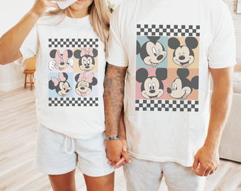 Mickey Minnie Retro Shirt, Disney Couple Tee, Matching Family Outfit, Cute Cartoon Graphic Shirt, Disneyland Vacation Gift Idea