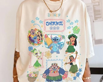 Retro Lilo and Stitch Ohana Means Family Shirt Coquette Disney Matching Vacation Tee Hawaiian Luau Castle Outfit Cute Summer Disney Trip Tee