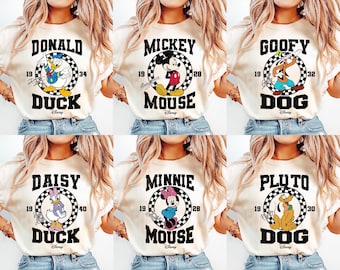 Camisa vintage de cuadros de Disney, camisa a juego del grupo Mickey y compañía, Mickey (1928), camiseta familiar de personajes Disney, camisa del equipo Disney